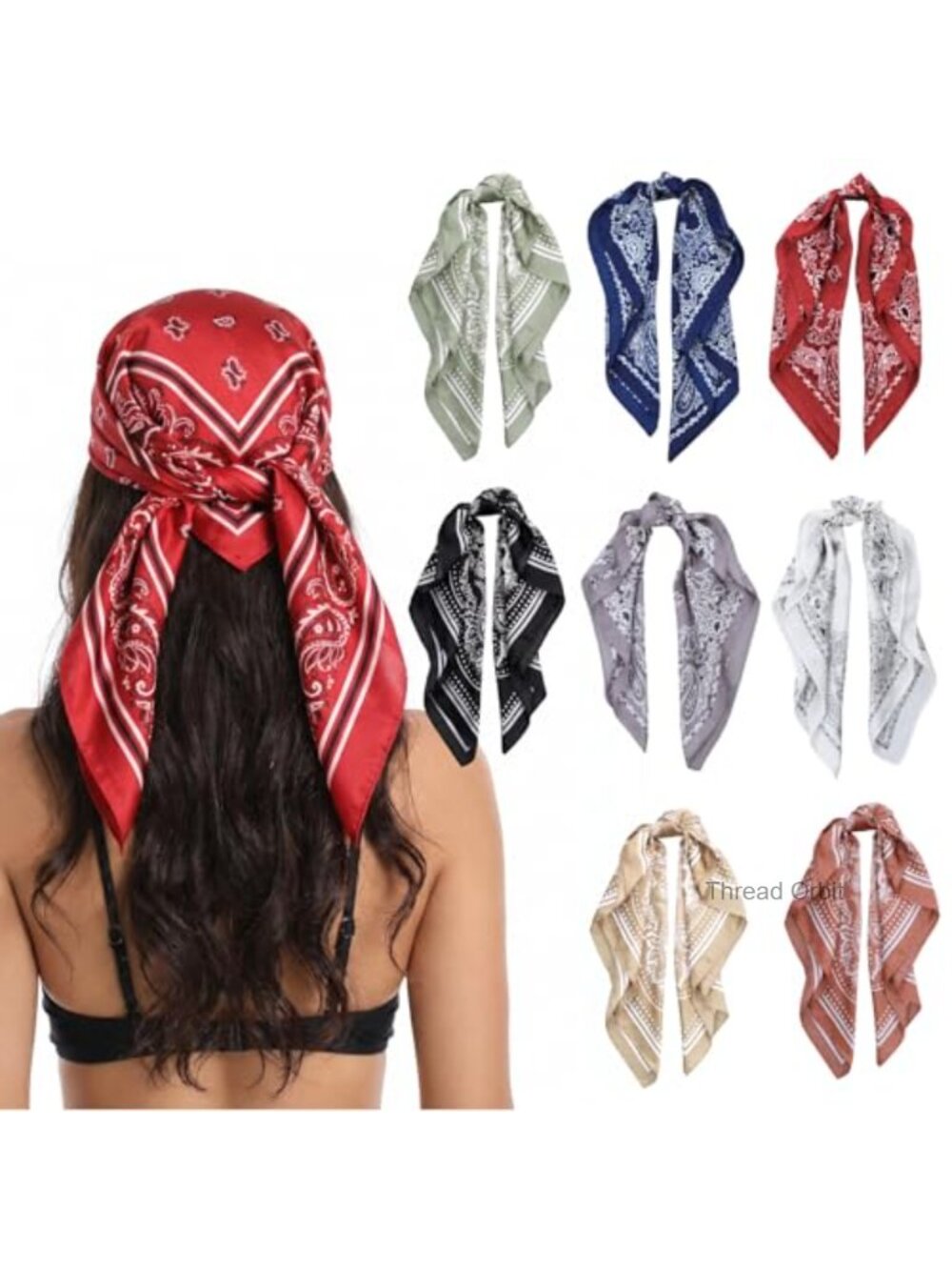 8Pc 27.5" Square Satin Silk Like Head Scarf Bandana Hair Wrap Neck Scarves